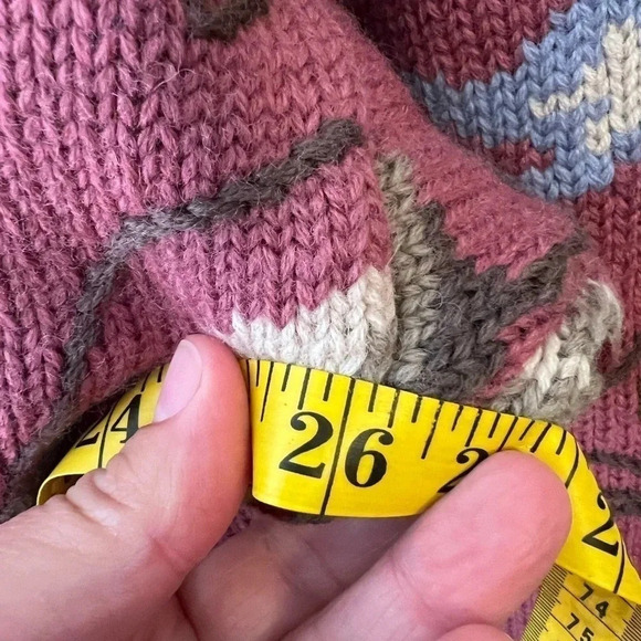 Vintage Nan Hadden Wool Cardigan Sweater Heavyweight Medium Floral Mauve - Picture 7 of 7